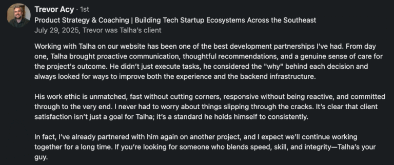 a brief testimonial from my client