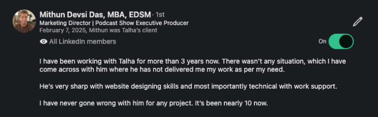 testimonial from my client mithun, for whom i handled a project where the previous freelancer ghosted them