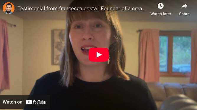 screenshot of the first view of the testimonial talha received from his client francesca cost